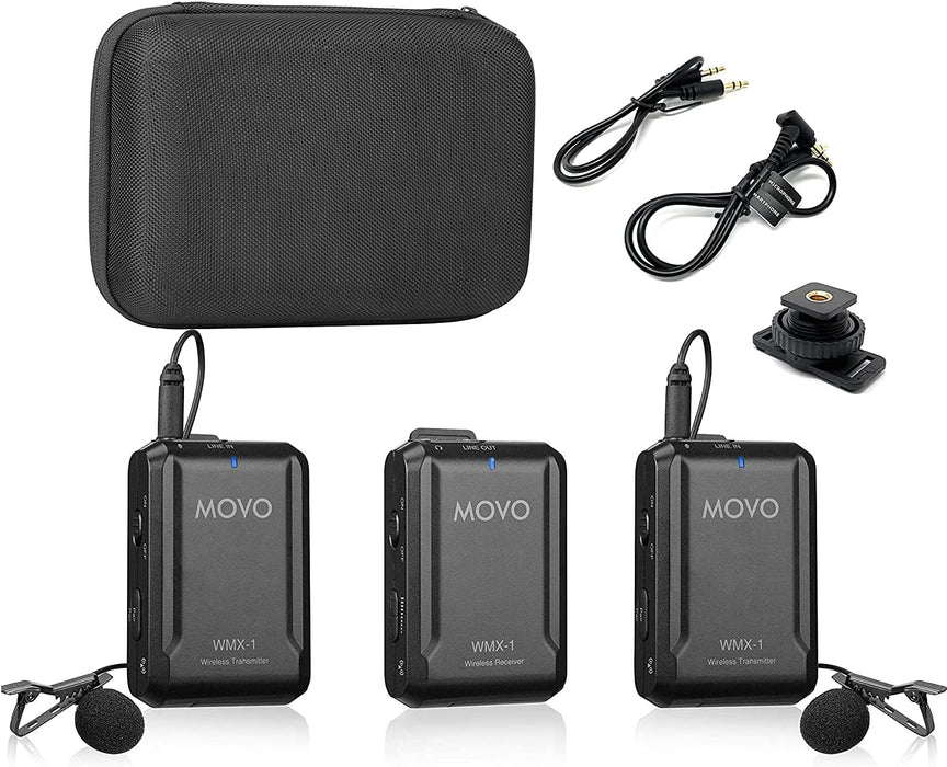 Movo WMX-1-DUO 2.4GHz Dual Wireless Lavalier Microphone System, Compatible with DSLR Cameras, Camcorders, iPhone, Android Smartphones, and Tablets, 200ft Audio Range, Great for Teaching Tutorials - Music Bliss Malaysia
