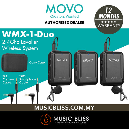 Movo WMX-1-DUO 2.4GHz Dual Wireless Lavalier Microphone System, Compatible with DSLR Cameras, Camcorders, iPhone, Android Smartphones, and Tablets, 200ft Audio Range, Great for Teaching Tutorials - Music Bliss Malaysia