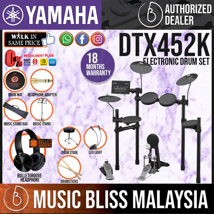Yamaha Digital Drum DTX452K Electronic Drum Set with Headphone