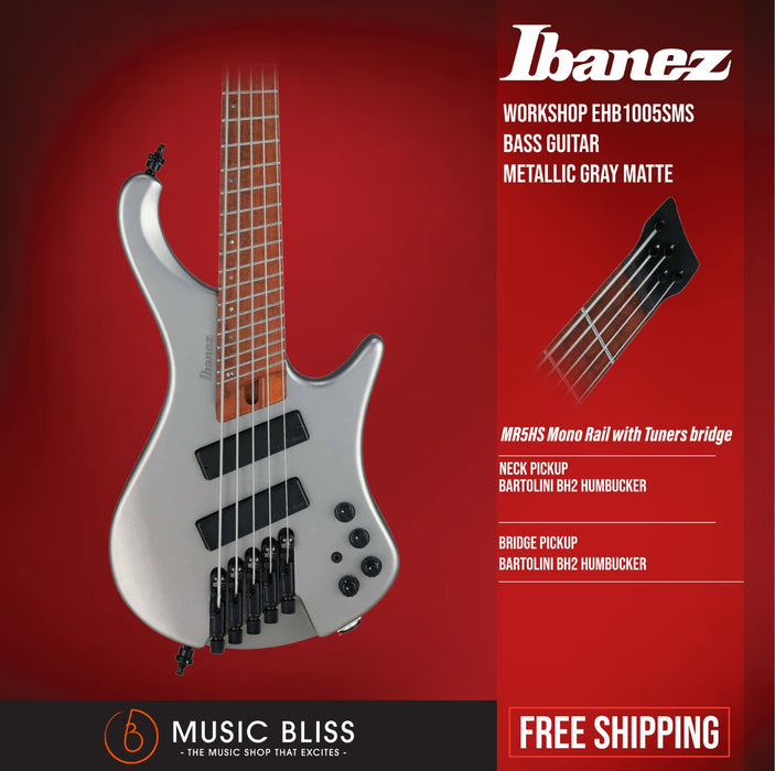 Ibanez Bass Workshop EHB1005SMS Bass Guitar - Metallic Gray Matte - Music Bliss Malaysia