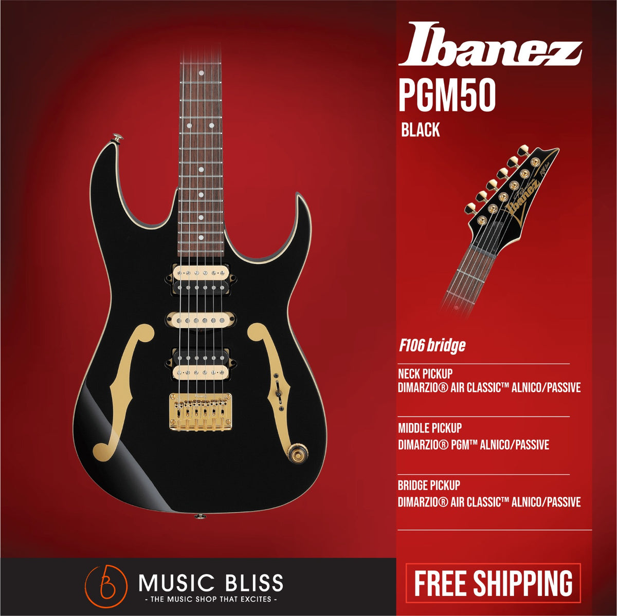Ibanez Paul Gilbert Signature PGM50 Electric Guitar - Black (PGM50-BK ...
