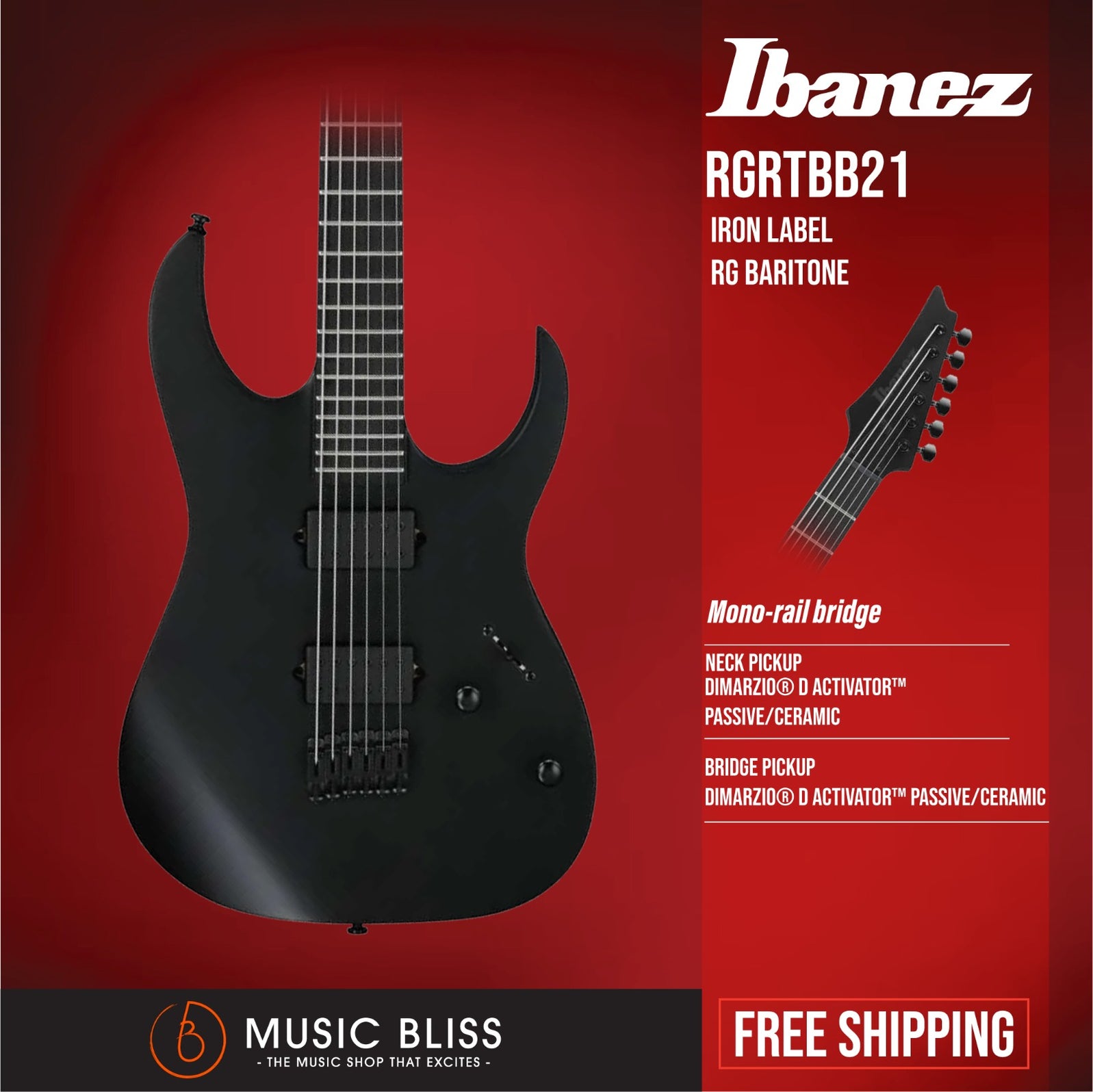 Ibanez Iron Label RG Baritone RGRTBB21 Electric Guitar - Black Flat ...