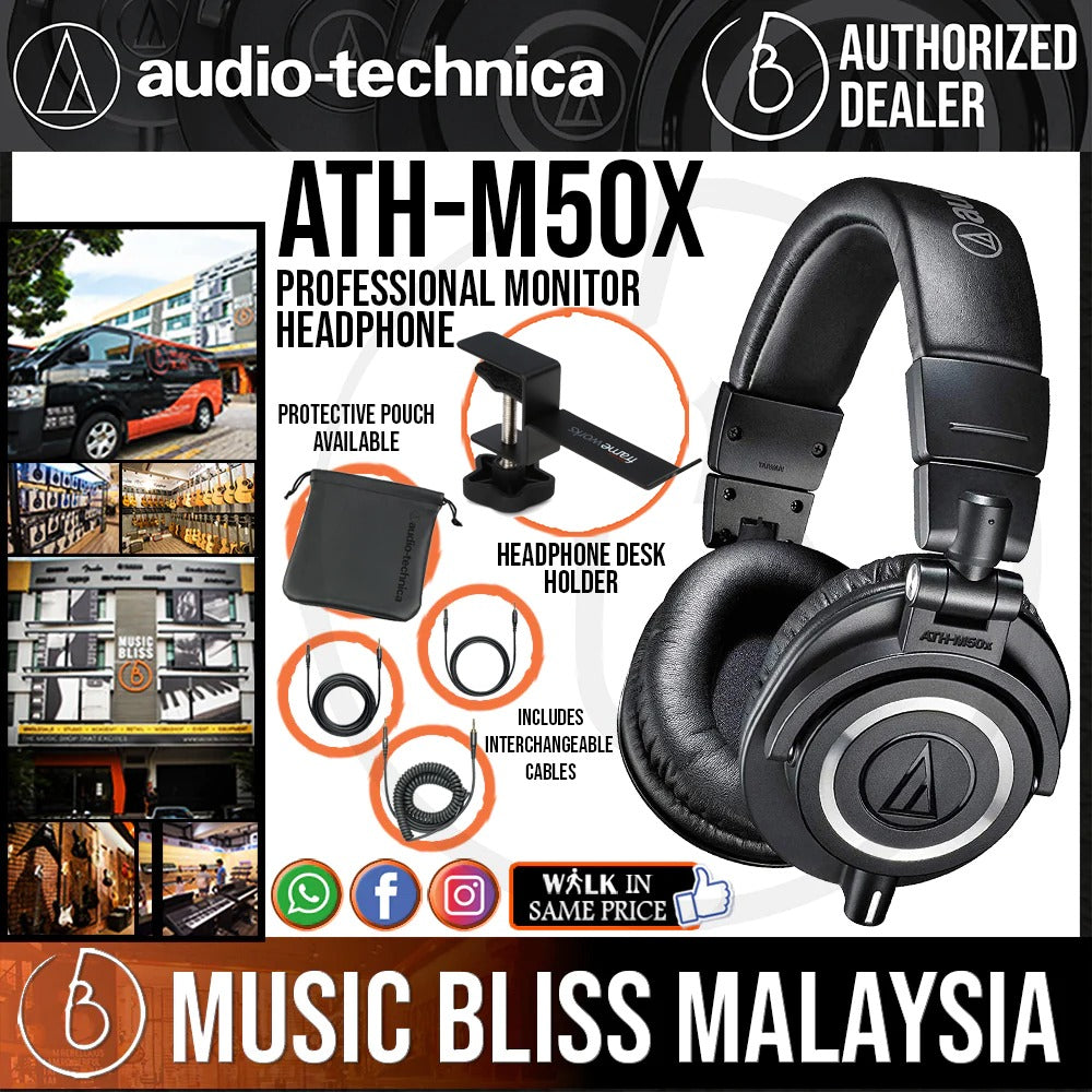 Audio Technica ATH-M50x Monitor Headphone with Desk Holder - Music Bliss Malaysia