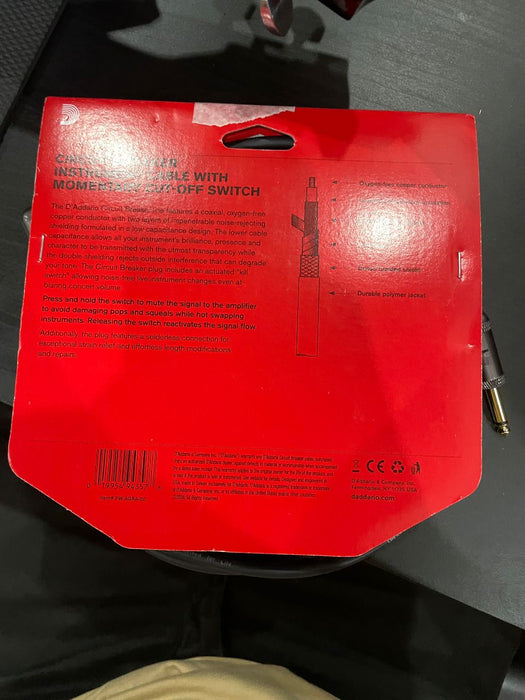 B STOCK (BS-231) D'Addario PW-AGRA-20 Circuit Breaker Momentary Mute Cable - 20 feet Straight-Right Angle