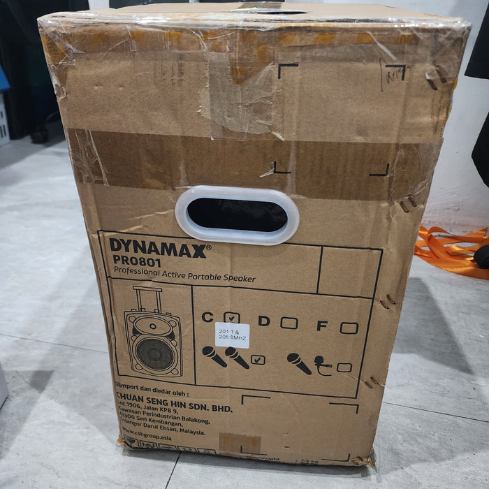 B STOCK (BS-332) Dynamax PRO801C 8" Active Speaker with USB, Bluetooth and 2 x Handheld Microphone