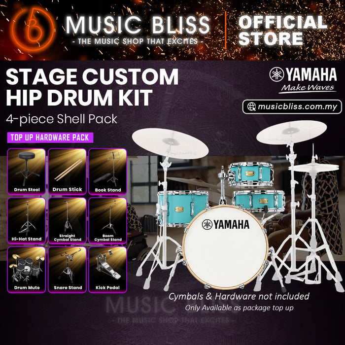 Yamaha Stage Custom Hip 4-Piece Acoustic Drum Kit – 20" Bass Drum – Shell Pack Only or Complete Package with Hardware & Cymbals - Matte Surf Green
