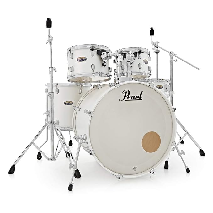 Pearl Decade Maple 5-Piece Drum Set with Hardware, Drumstick and Throne - 22 Inch Bass Drum - White Satin Pearl