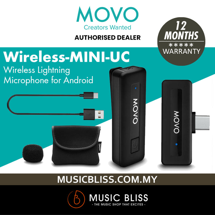 Movo Wireless Mini UC USB-C Wireless Microphone for Android - Wireless Lavalier Mic for Android Phones, Laptops, iPad Pro, and More - Music Bliss Malaysia