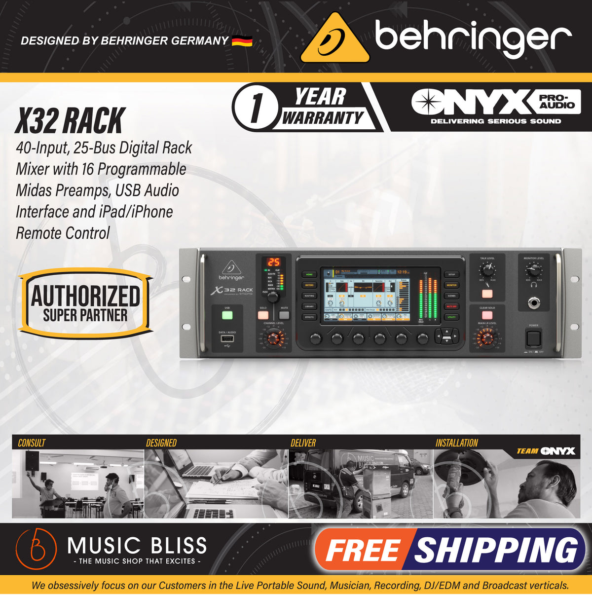 Behringer X32 RACK 40channel Rackmount Digital Mixer Music Bliss