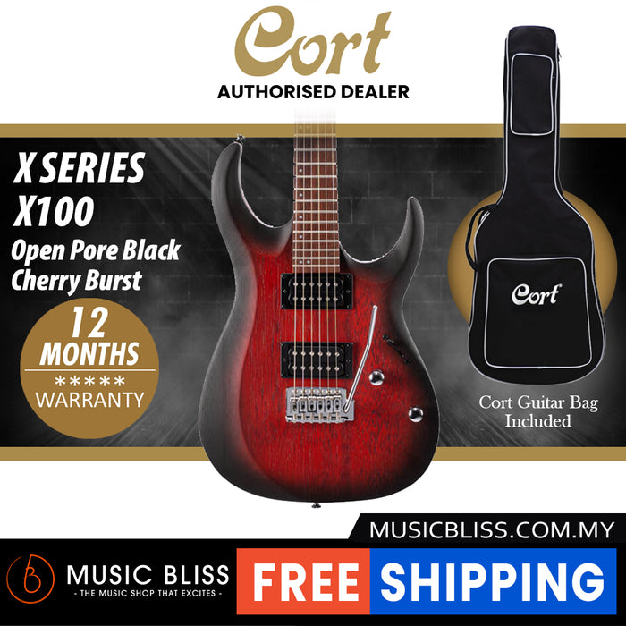 Cort X Series X100 Electric Guitar with Bag - Open Pore Black Cherry Burst