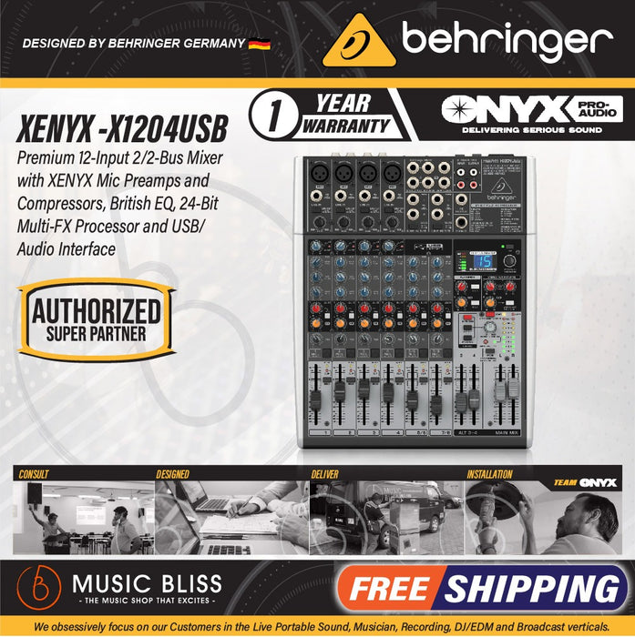 Behringer XENYX X1204USB 8-channel Mixer with USB and Effects - Music Bliss Malaysia