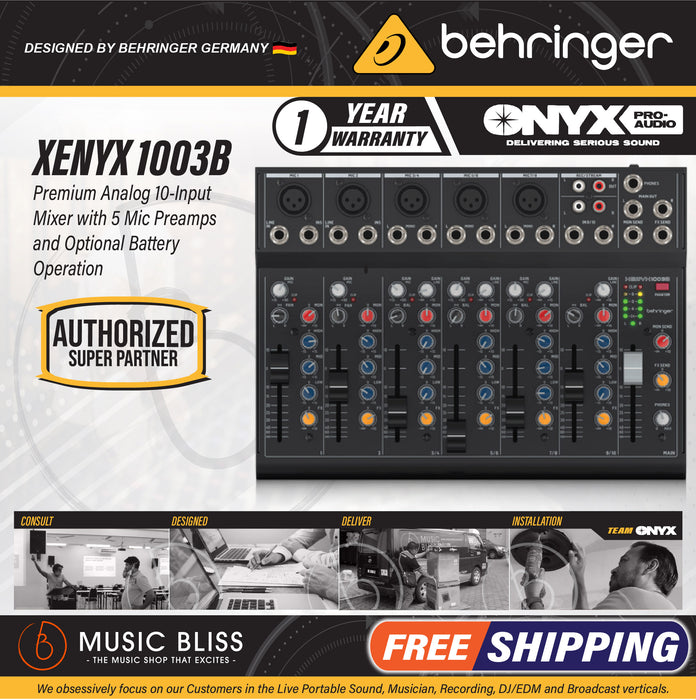 Behringer XENYX 1003B Premium Analog 10-Input Mixer with 5 Mic Preamps and Optional Battery Operation - Music Bliss Malaysia