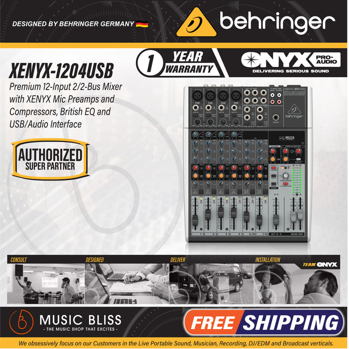 Behringer XENYX 1204USB 8-channel Mixer with USB - Music Bliss Malaysia