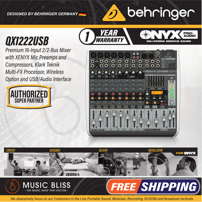 Behringer XENYX QX1222USB Mixer with USB and Effects - Music Bliss Malaysia