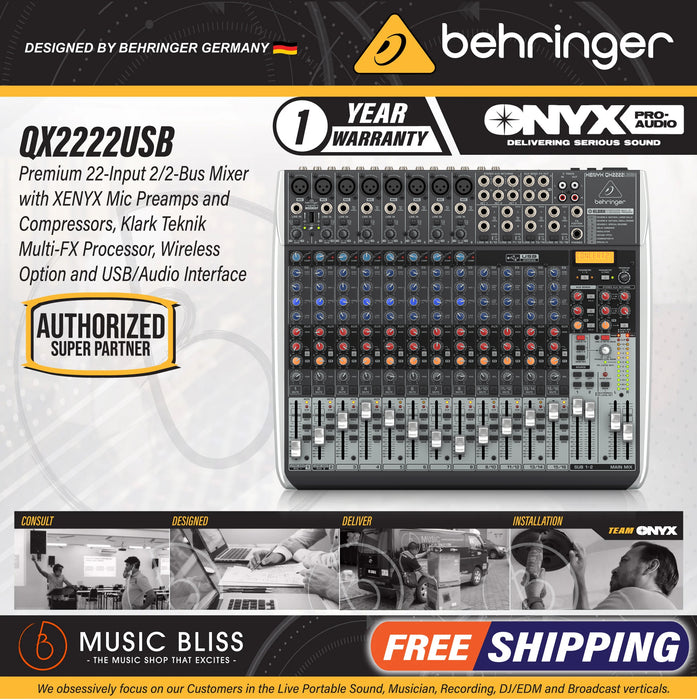 Behringer XENYX QX2222USB Mixer with USB and Effects