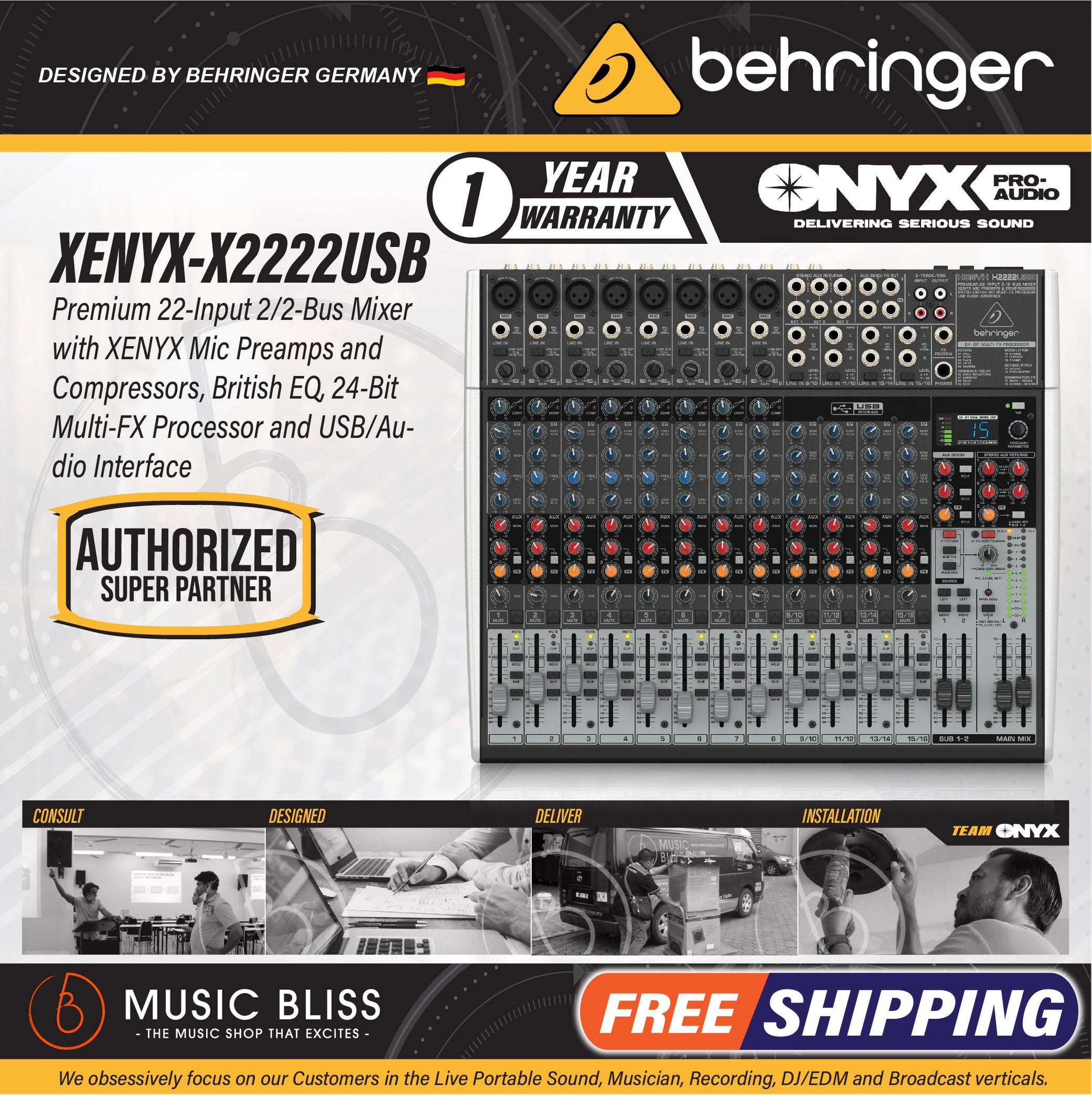 Behringer XENYX X2222USB Mixer with USB and Effects Music Bliss Malaysia