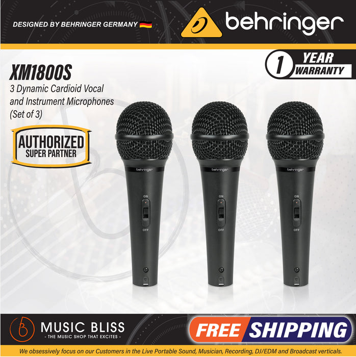Behringer XM1800S (3-Pack) Dynamic Microphones with Carrying Case - Music Bliss Malaysia