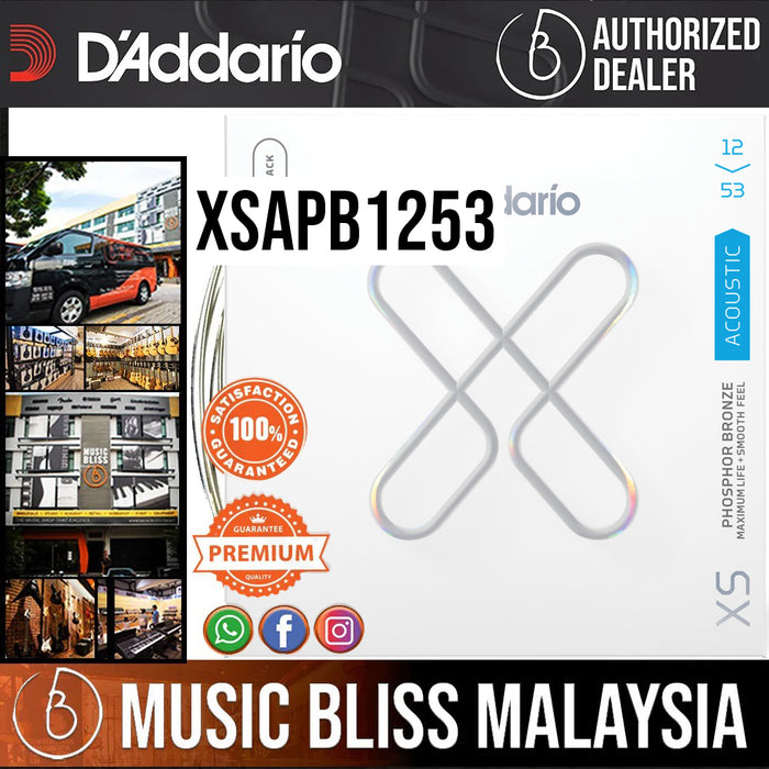 D'Addario XSAPB1253 Phosphor Bronze Coated Acoustic Guitar Strings - .012-.053 Light - Music Bliss Malaysia