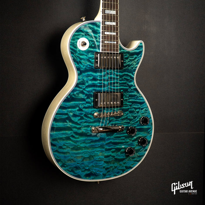 GIBSON JO BRANKO SELECT MADE TO MEASURE LES PAUL CUSTOMS 7A QUILT TOP - V3 NECK - OCEAN BLUE - TV WHITE BACK W/STINGER GLOSS NH