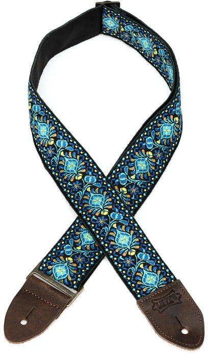 Levy's M8 2-inch Jacquard Weave Vintage Hootenanny Guitar Strap - Blue Jacquard