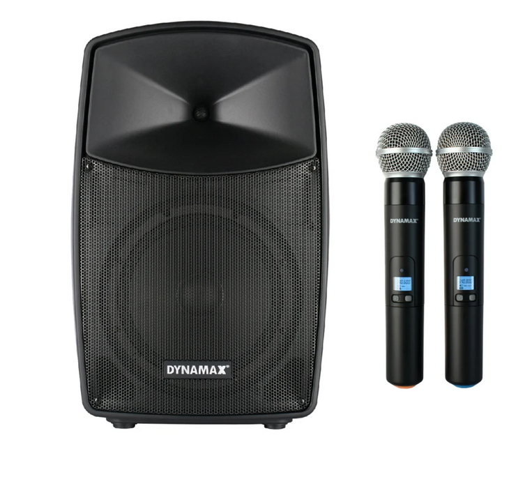 Dynamax HPX10 10” Professional Active Portable Speaker with 2 pcs Wireless Mic, for Speech, Busking