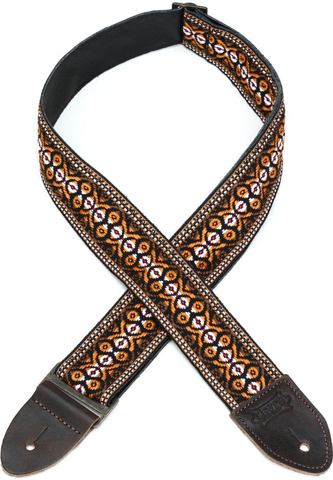 Levy's M8 2-inch Jacquard Weave '60s Hootenanny Guitar Strap - Orange and Brown Jacquard