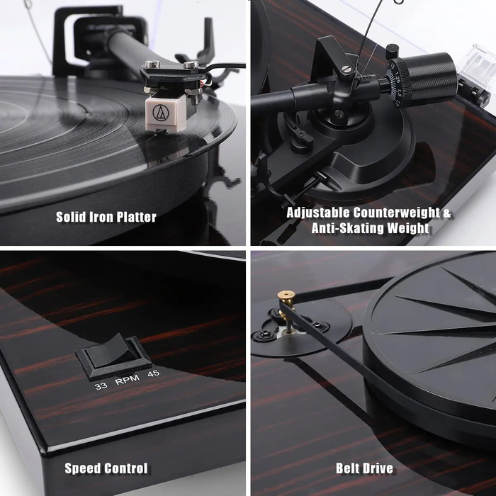 Angels Horn H002BT-BK Bluetooth Turntable Vinyl Record Player (Black) AT3600L Catridge, Best Value Buy Beginner Turntable Vinyl Record Player