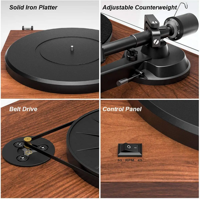 Angels Horn H002BT-OR Bluetooth Turntable Vinyl Record Player (Walnut) AT3600L Catridge, Best Value Buy Beginner Turntable Vinyl Record Player