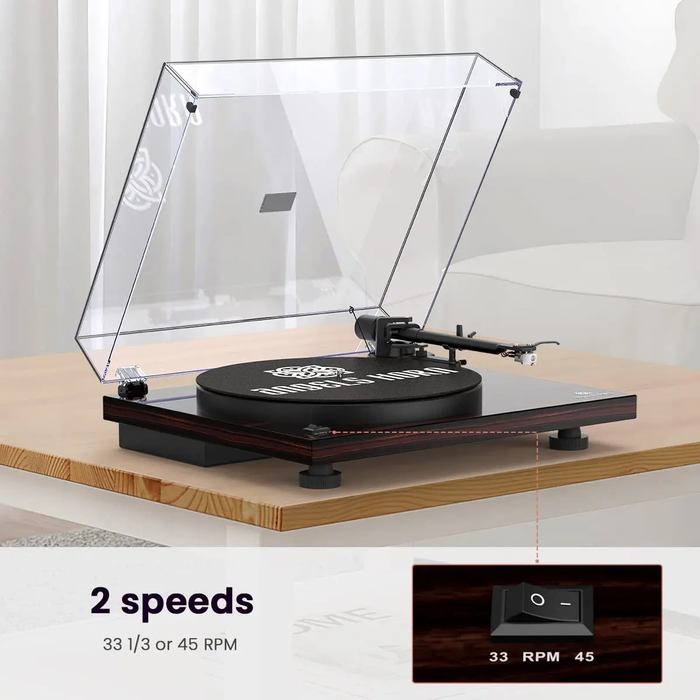 Angels Horn H002BT-BK Bluetooth Turntable Vinyl Record Player (Black) AT3600L Catridge, Best Value Buy Beginner Turntable Vinyl Record Player