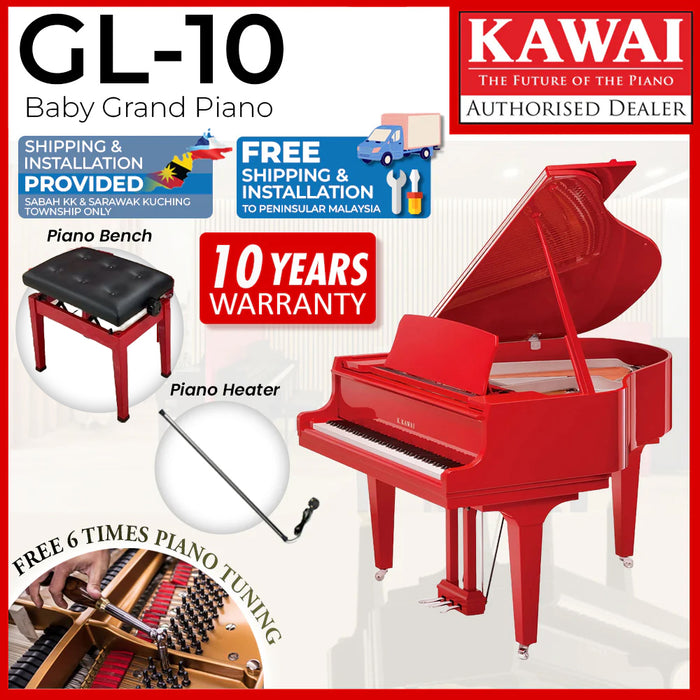 Kawai GL-10 Baby Grand Piano - Ferrari Red