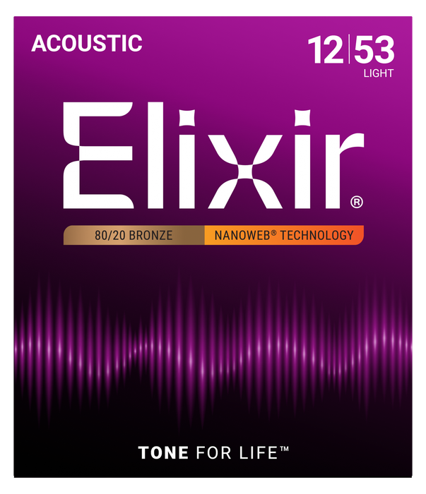 Elixir Strings Nanoweb 80/20 Acoustic Guitar Strings .012-.053 Light