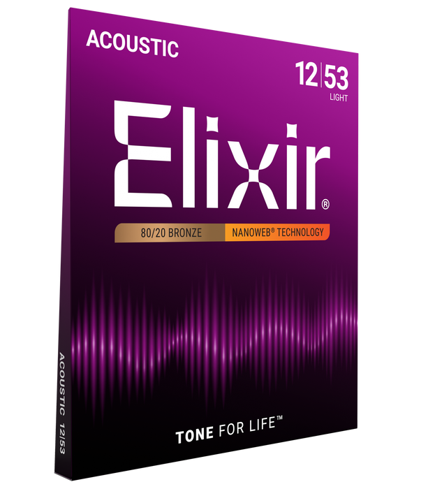 Elixir Strings Nanoweb 80/20 Acoustic Guitar Strings .012-.053 Light