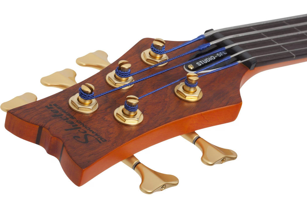 Schecter Stiletto Studio-5 FL Left-Handed Electric Bass Guitar - Honey Satin