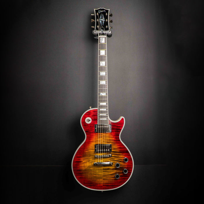 GIBSON JO BRANKO SELECT MADE TO MEASURE LES PAUL CUSTOM FIGURED TOP - V3 NECK - BENGAL BURST - TV WHITE BACK W/STINGER GLOSS NH