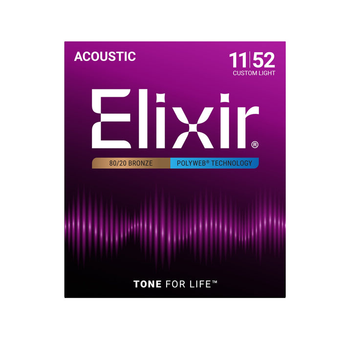Elixir Strings Polyweb 80/20 Bronze Acoustic Guitar Strings .011-.052 Custom Light