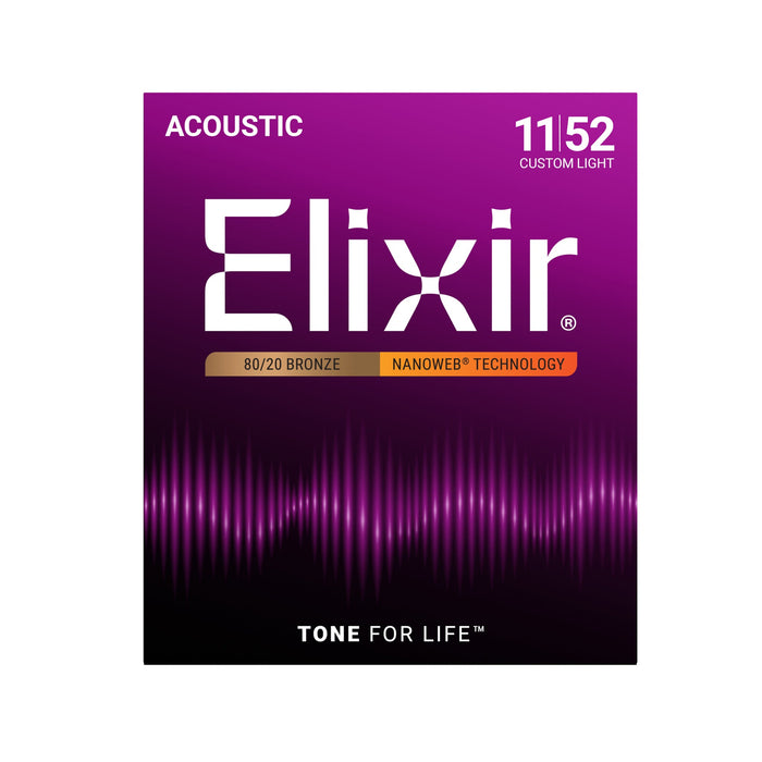 Elixir Strings Nanoweb 80/20 Acoustic Guitar Strings .011-.052 Custom Light