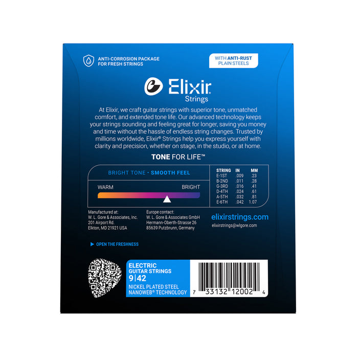Elixir Strings Nanoweb Electric Guitar Strings .009-.042 Super Light