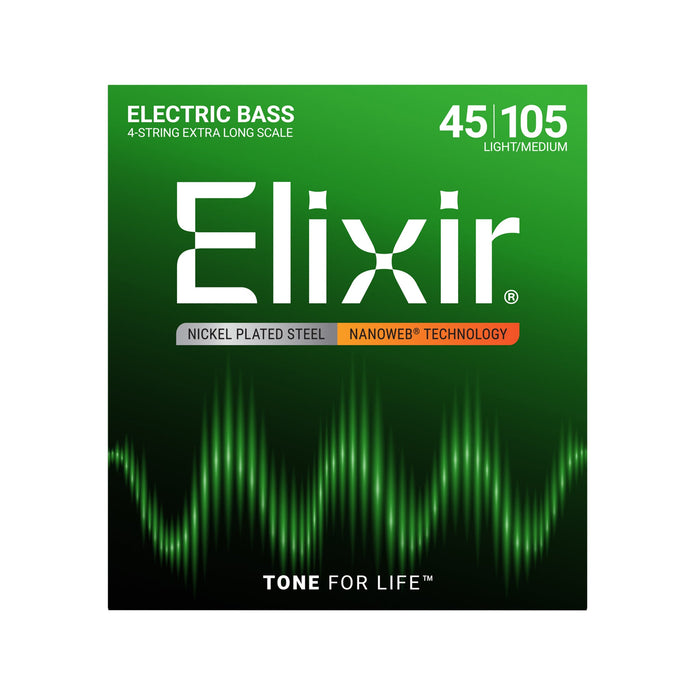 Elixir Strings Nanoweb Medium/Extra Long Scale Electric Bass Strings .045-.105