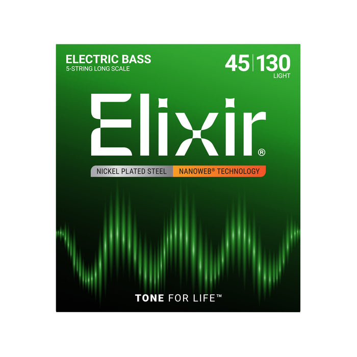 Elixir Strings Nanoweb Light Long Scale 5-String Electric Bass Strings .045-.130