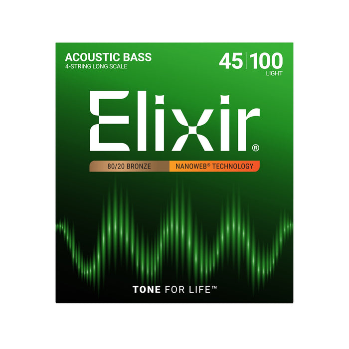 Elixir Strings Nanoweb 80/20 Acoustic Bass Guitar Strings .045-.100
