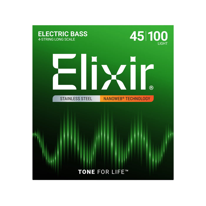 Elixir Strings Nanoweb Stainless Steel Electric Bass Strings .045-.100