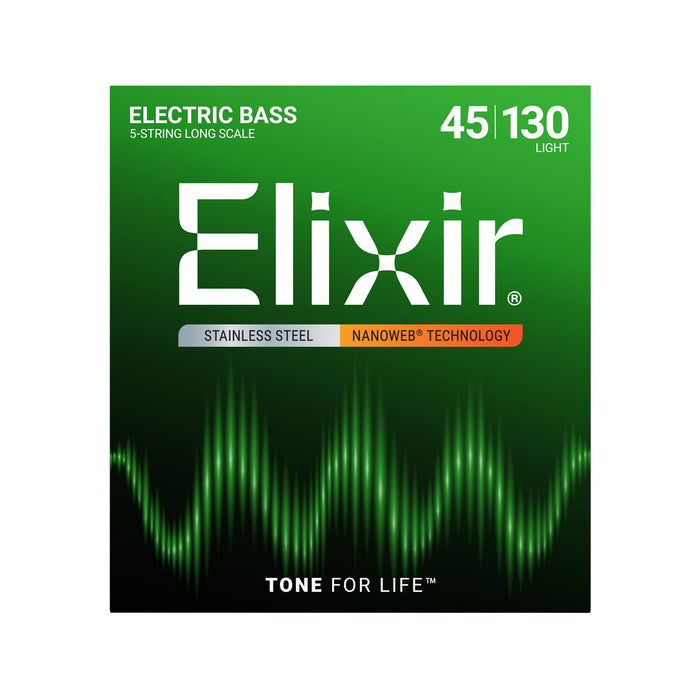 Elixir Strings Nanoweb Light Long Scale 5-String Electric Bass Strings .045-.130