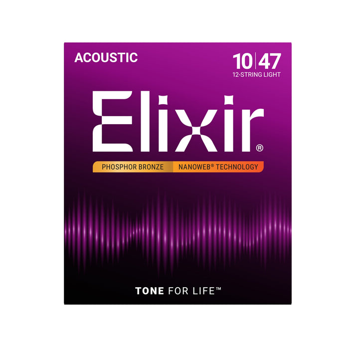 Elixir Strings Nanoweb Phosphor Bronze Acoustic Strings, 12-String Light, .010-.047