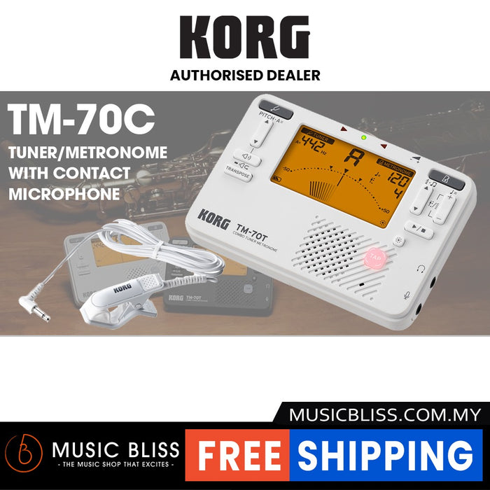 Korg TM-70C Tuner and Metronome with Contact Microphone - White - Music Bliss Malaysia