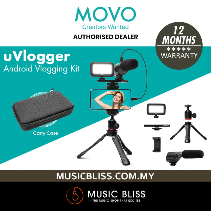 Movo uVlogger- Android/USB-C Compatible Vlogging Kit Phone Video Kit Accessories: Phone Tripod, Phone Mount, LED Light and Cellphone Shotgun Microphone for Phone Video Recording for YouTube, Vlog - Music Bliss Malaysia