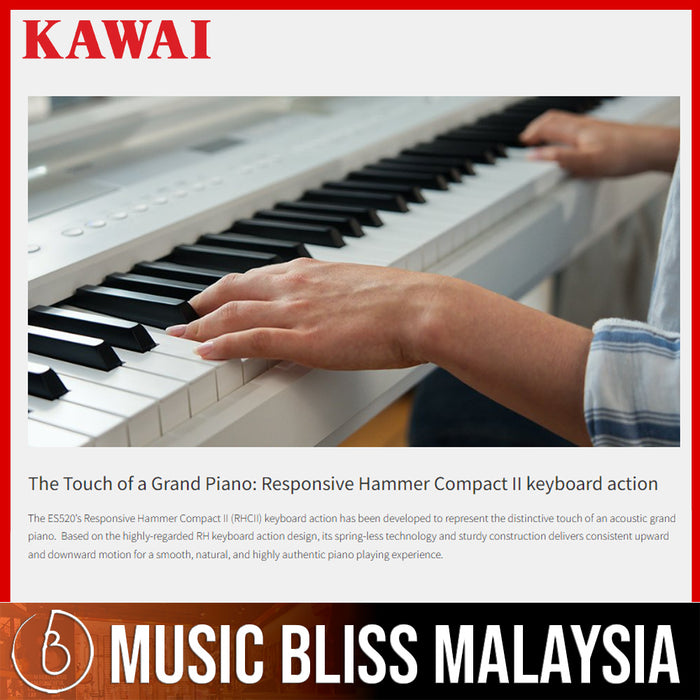 Kawai ES-520 Portable Digital Home Piano - White - Music Bliss Malaysia