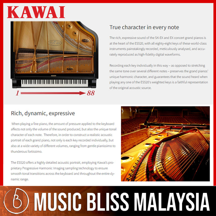 Kawai ES-520 Portable Digital Home Piano - White - Music Bliss Malaysia