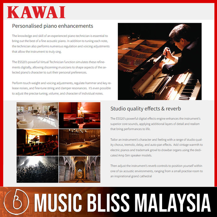 Kawai ES-520 Portable Digital Home Piano - White - Music Bliss Malaysia