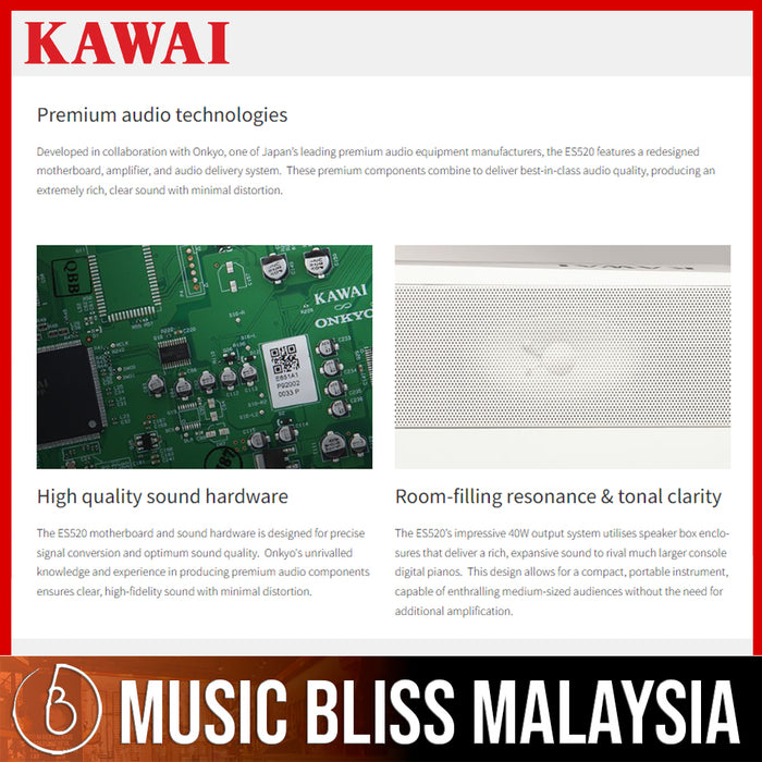 Kawai ES-520 Portable Digital Home Piano - White - Music Bliss Malaysia