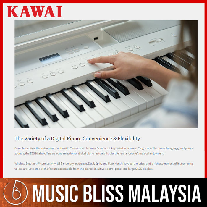 Kawai ES-520 Portable Digital Home Piano - White - Music Bliss Malaysia